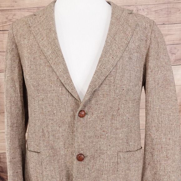VINTAGE FAMOUS BARR TWEED 70s 80s SUIT JACKET BLAZER SPORT COAT 42? 23.5X31 - Picture 1 of 6